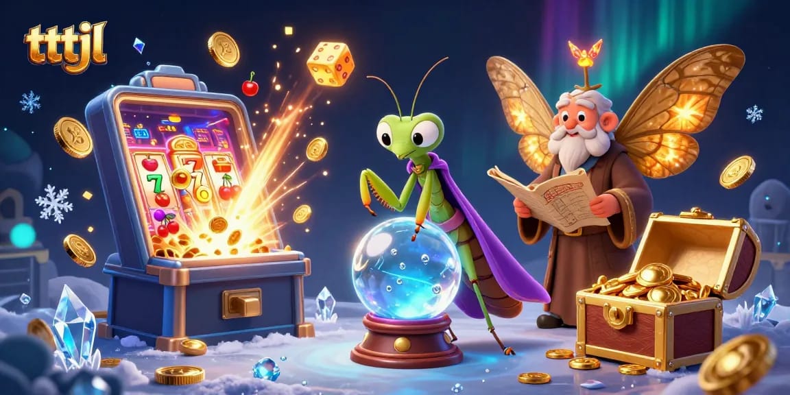 Experience fortune with the tttjl fortune teller and moth librarian in this vibrant casino scene.
