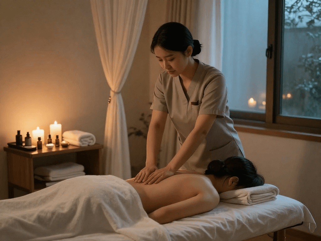 Enjoying 성남출장마사지 in a serene home environment with a professional therapist.
