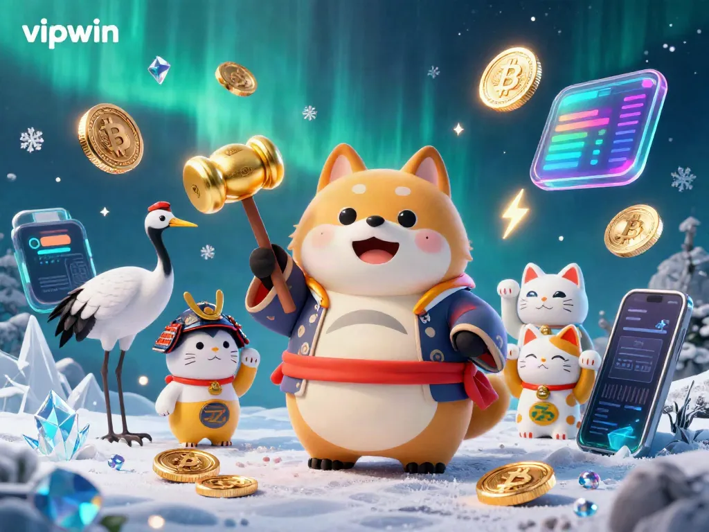 Engage with exciting games at vipwin, where cheerful characters bring luck in a vibrant casino scene.