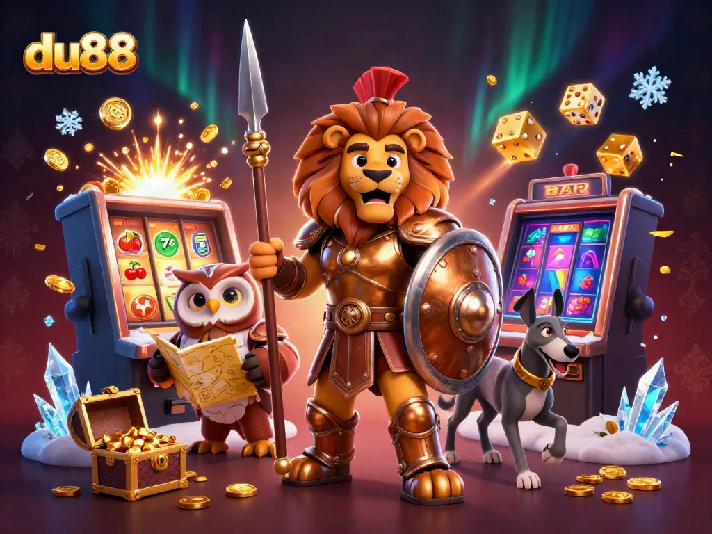 Spin to win at du88 with a thrilling 3D illustration capturing an action-packed casino scene.