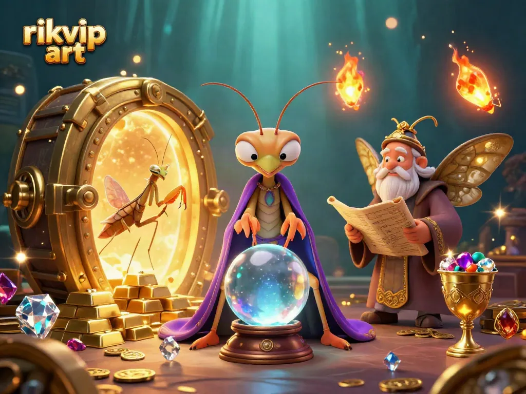 Experience the mystique of rikvip art where cartoon characters explore a vibrant treasure-filled casino world.