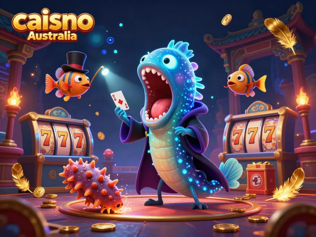 Experience thrilling gaming magic at caisno Australia with vibrant gold particles and playful sea creatures.