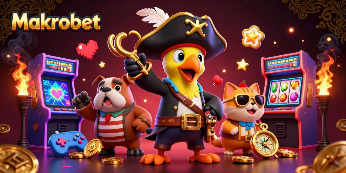 Experience thrilling gameplay with Makrobet, featuring colorful arcade machines and engaging gambling elements.