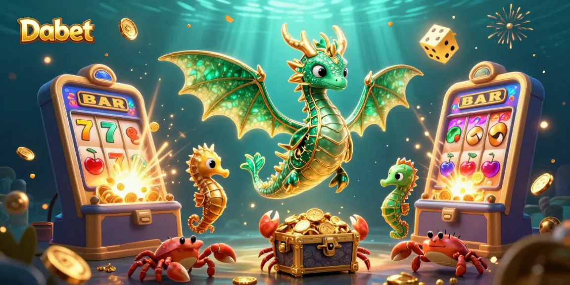 Dabet's vibrant underwater casino scene features a sea dragon and treasure chest amidst jackpot excitement.