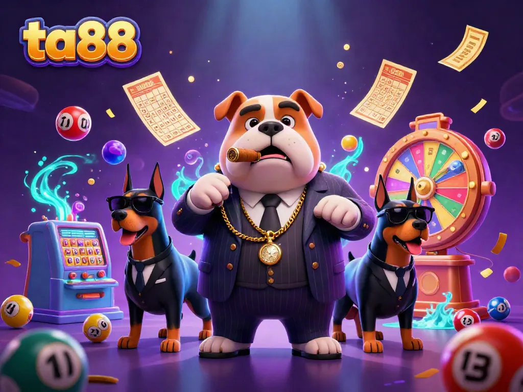 Engage with ta88's vibrant gambling scene featuring a mafia bulldog and dynamic game elements.
