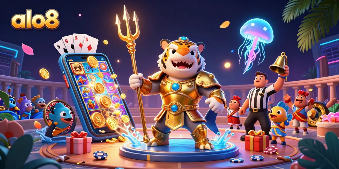 Experience thrilling gaming action at alo8 with a dynamic underwater casino scene featuring engaging character interactions and exciting game elements.