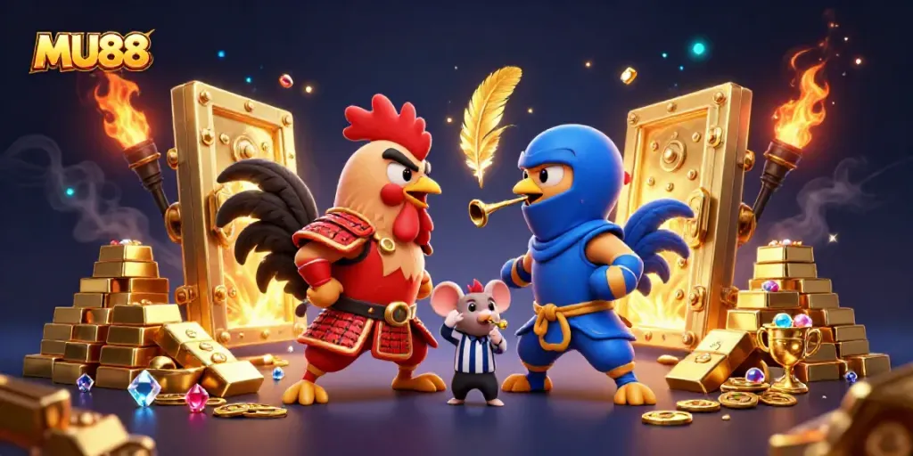 Experience thrilling moments at MU88 with samurai and ninja roosters battling amidst golden treasures.