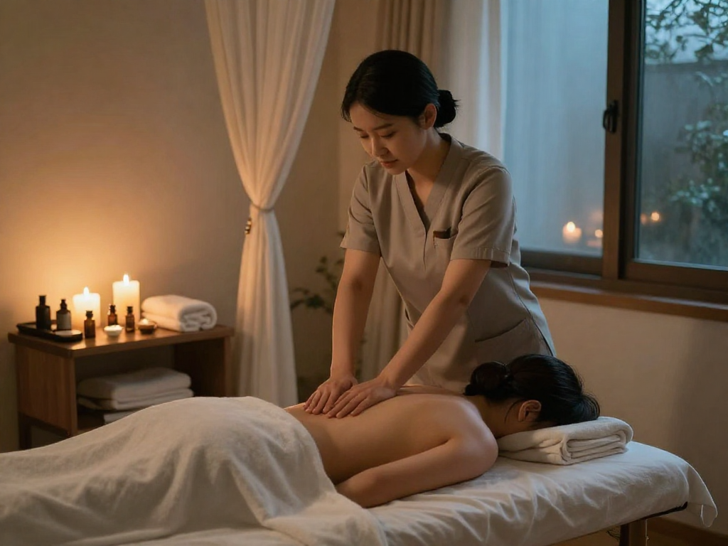Enjoying 성남출장마사지 in a serene home environment with a professional therapist.