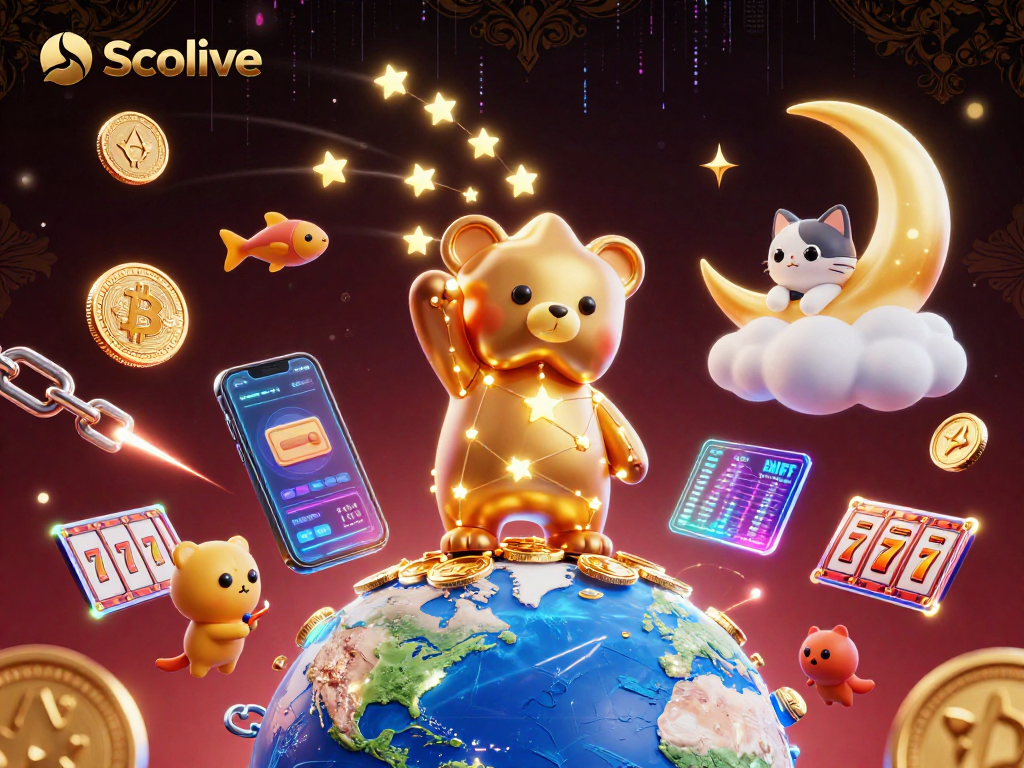 Socolive's dynamic gaming scene with golden constellation bear, coins, and slot elements.