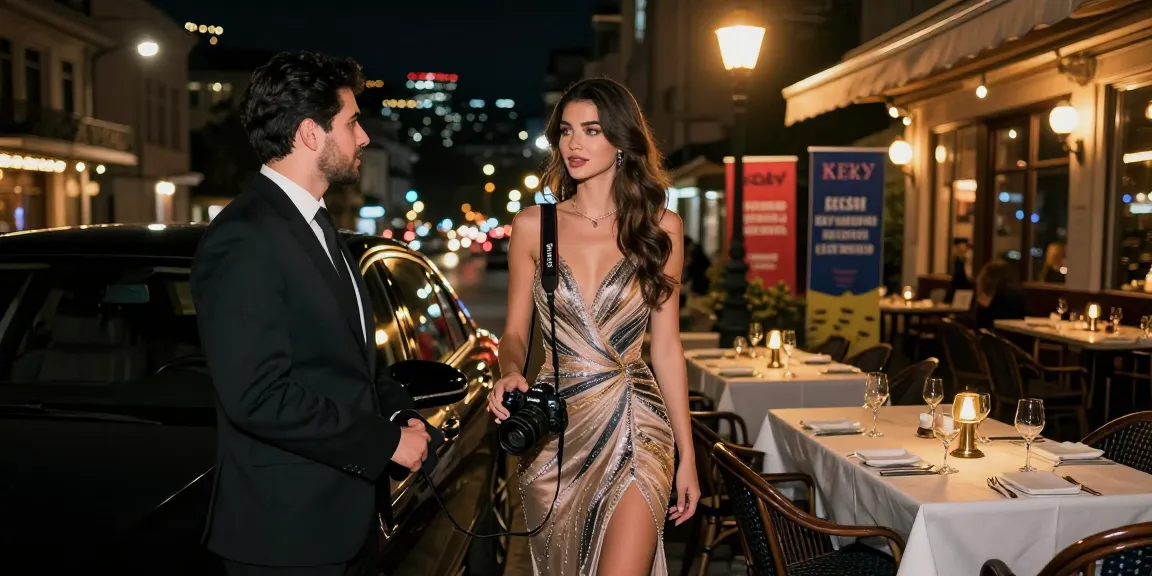 Küçükçekmece escort gece yaşamında şık bir kadın ve lüks otomobil ile etkileyici bir atmosferde.