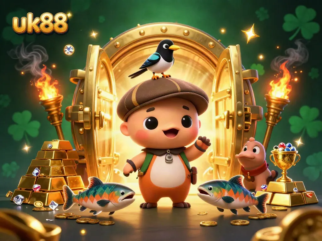 Experience excitement at uk88 with cartoon characters in a vibrant casino themed illustration.