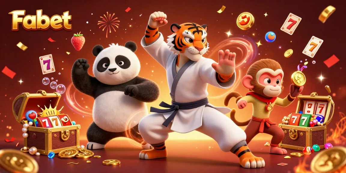 Engage with Fabet's online casino fun amidst lively characters and vibrant gaming elements.